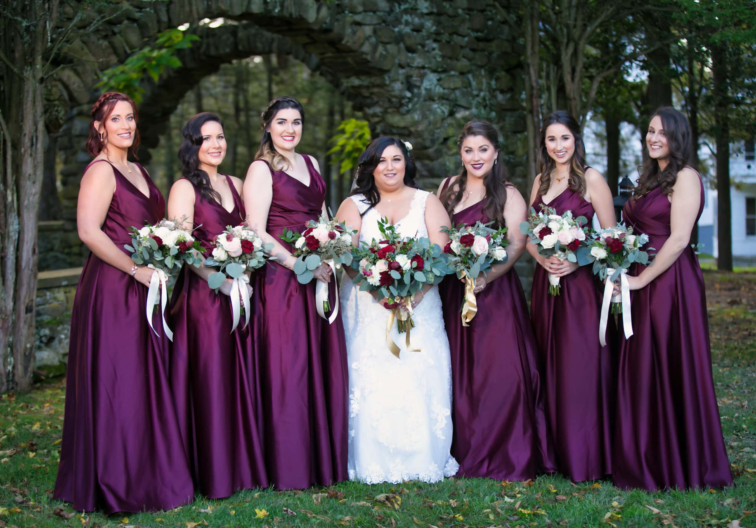 Bride-and-bridesmaids-in-wine-colored-dress-at-Brotherhood-wineryWedding-party