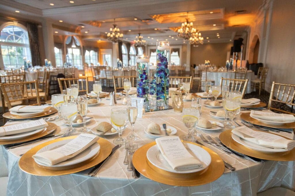 country club decorated in weddn in blue and gold decor - Falkirk Estates - Wedding Venue - woodbury, NY