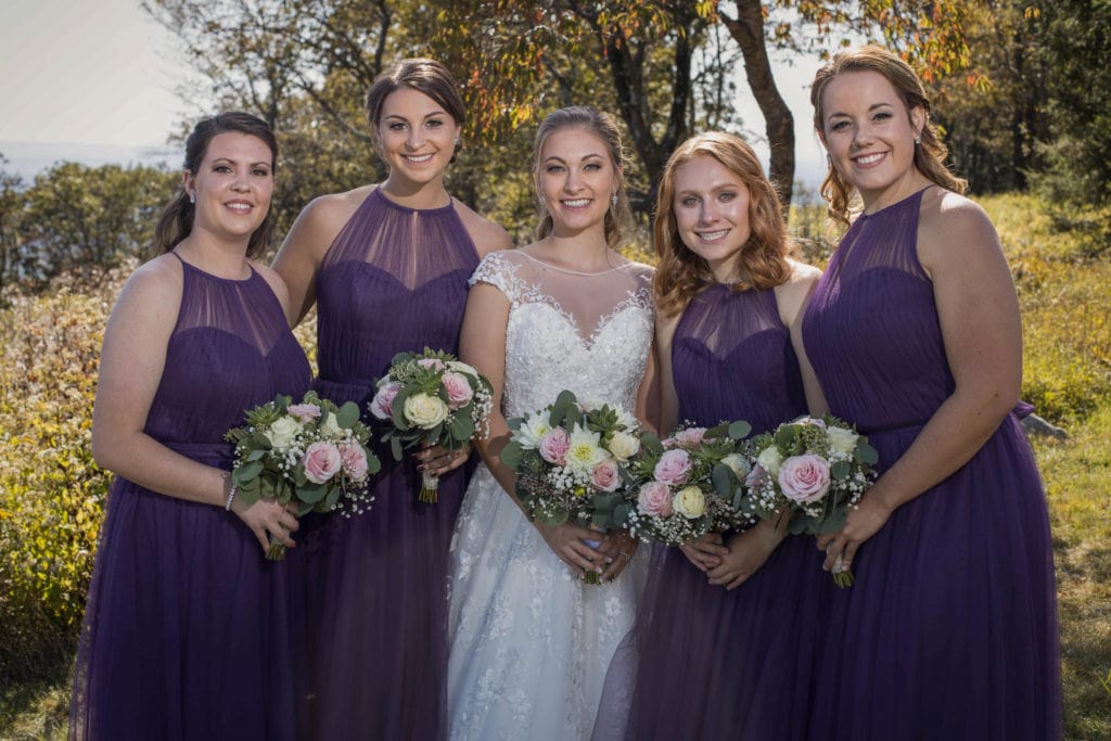 Bridesmaids-wearing-purple-brides-maid-dresses-at-camelback-resort-Pa