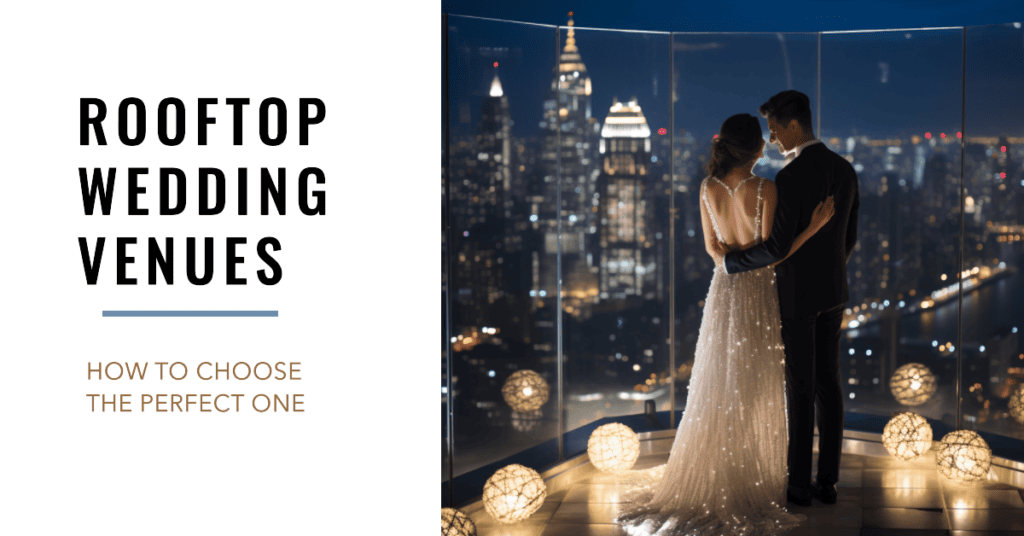 A couple stands hand - in - hand on an expansive rooftop wedding venue, overlooking a breathtaking cityscape at night. The city lights twinkle like stars, illuminating their faces with a gentle glow. The skyscrapers reach up to touch the star - studded sky as the couple imagines sharing their vows in this magical setting.